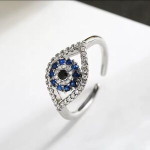 Trendy Silver Evil Eye Ring with Blue CZ – Lucky Jewelry Gift for Women